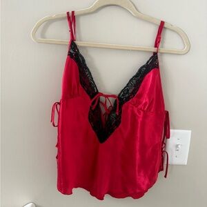 Frederick's of Hollywood Red and Black Lace Chemise